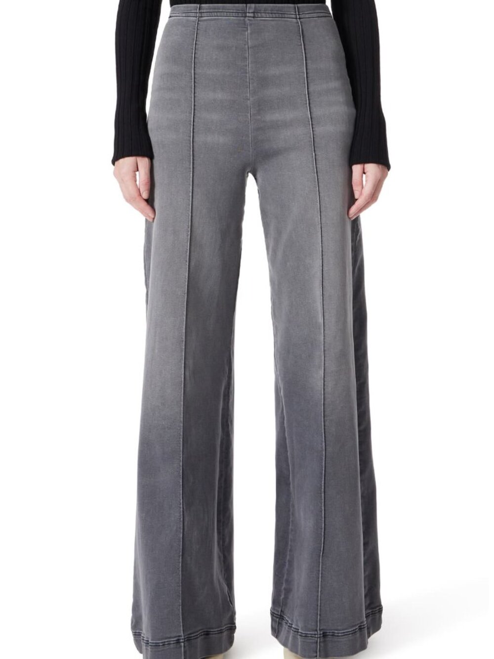 NWT DO by Dee Ocleppo Women's Anna Wide Leg Pull-On Jeans in Washed Black Large
